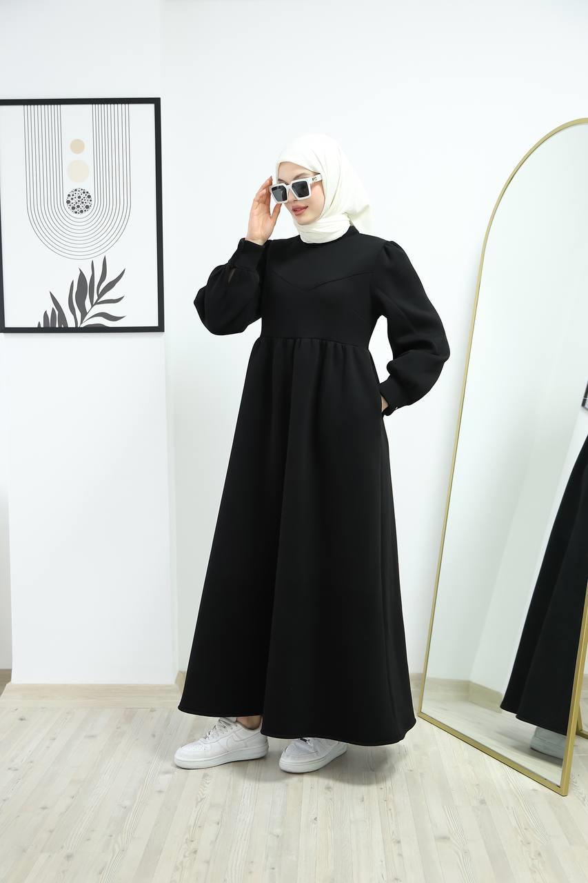 6018 Üç İplik Elbise - Siyah 