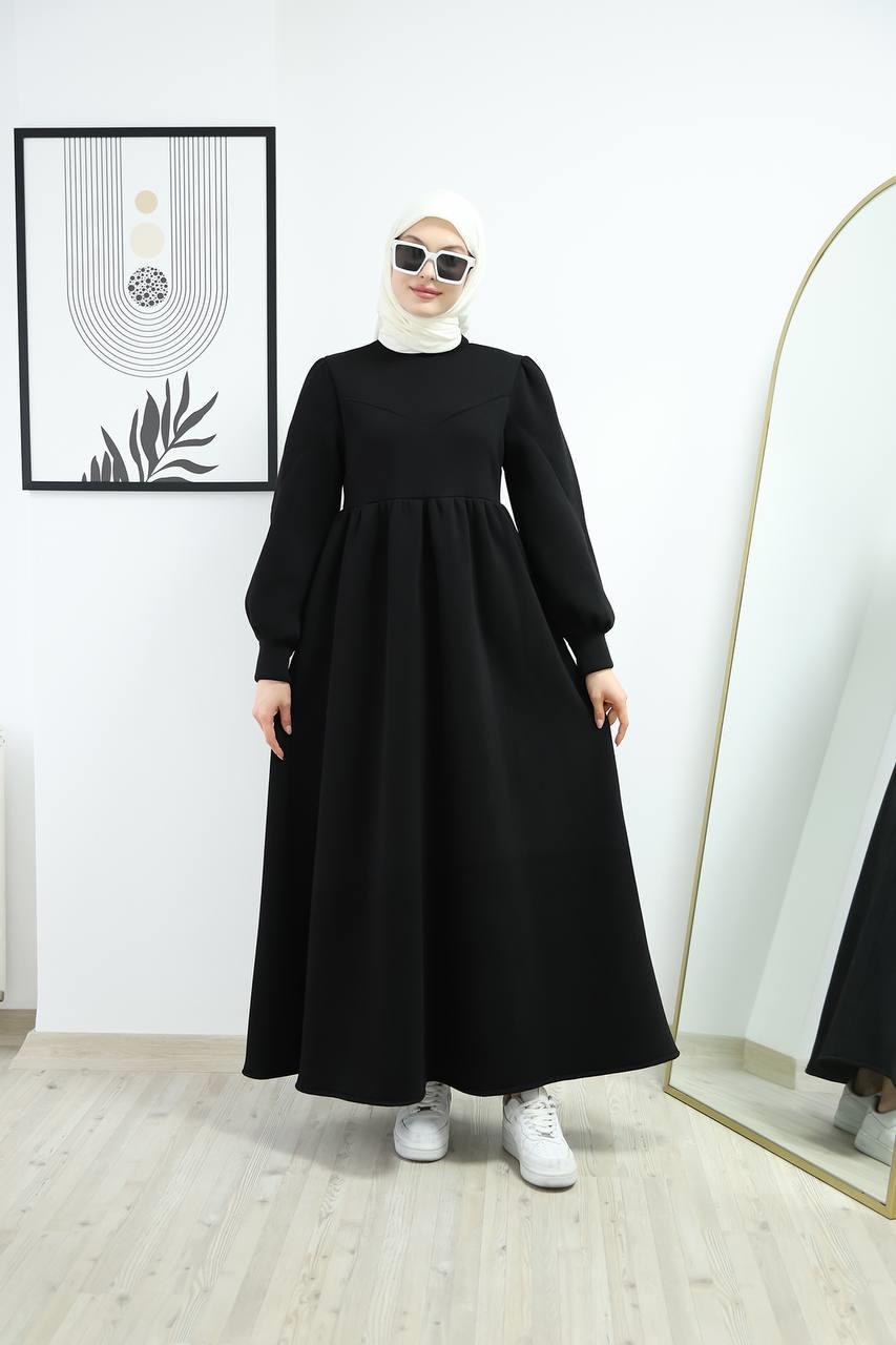 6018 Üç İplik Elbise - Siyah 