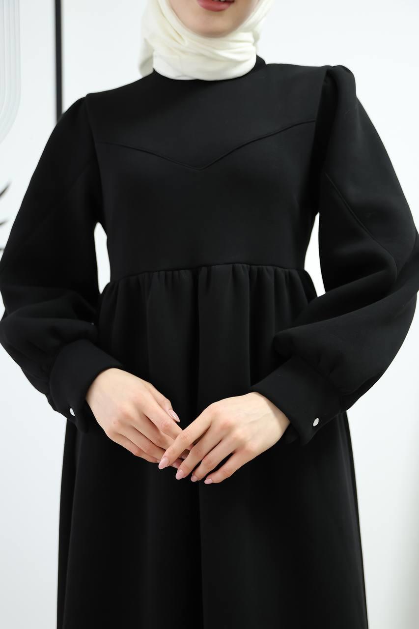 6018 Üç İplik Elbise - Siyah 