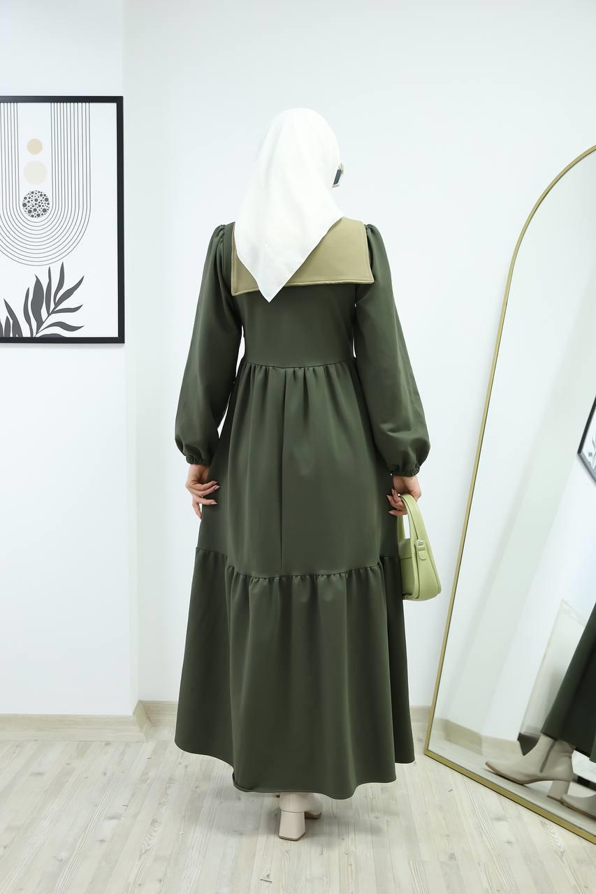 6019 Düğmeli Detaylı Elbise - Haki