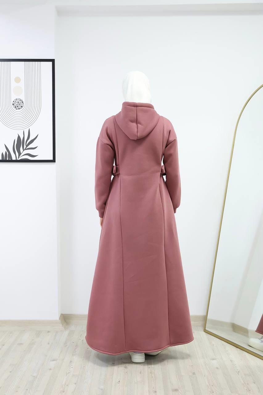 6021 Üç İplik Kapüşonlu Elbise - Pembe 