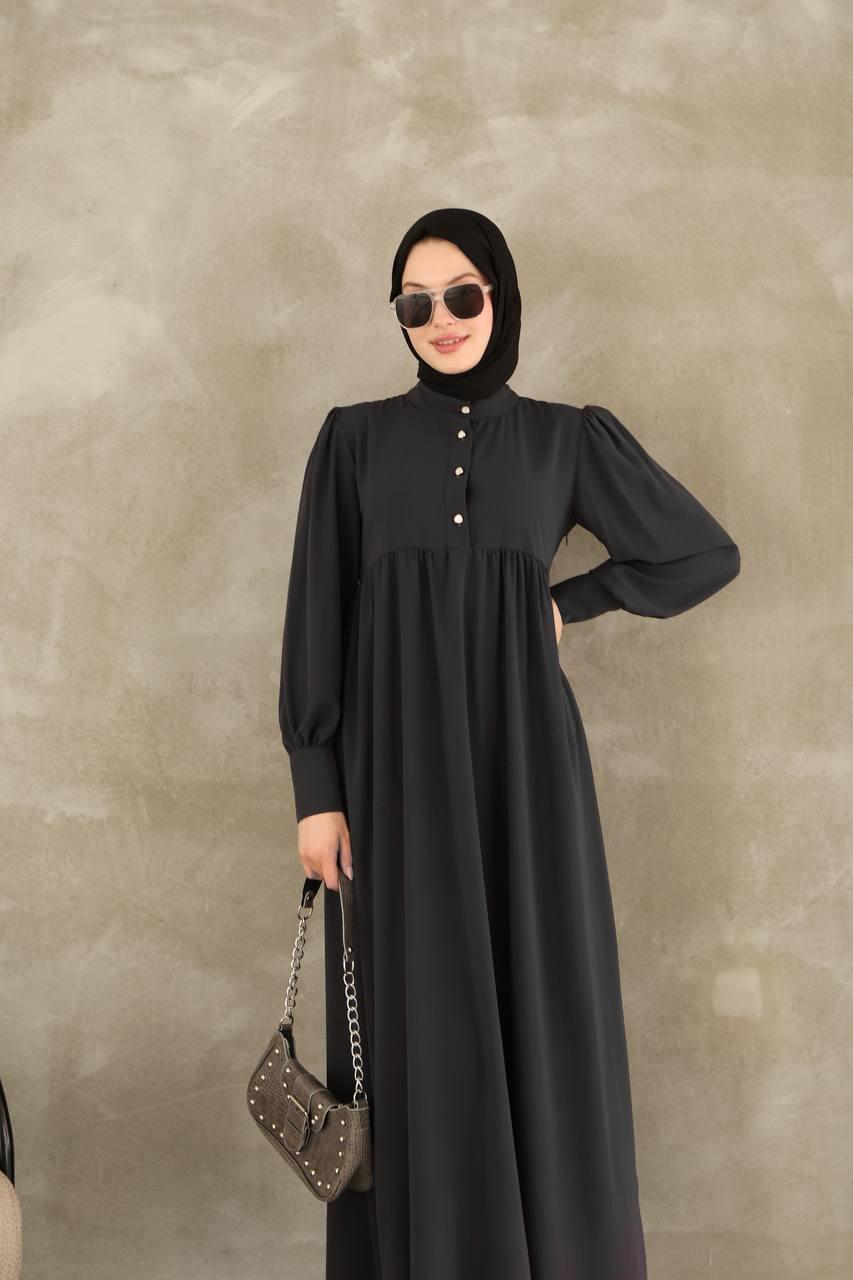 7001 Düğmeli Elbise - Gri