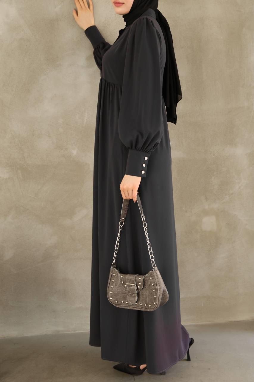 7001 Düğmeli Elbise - Gri