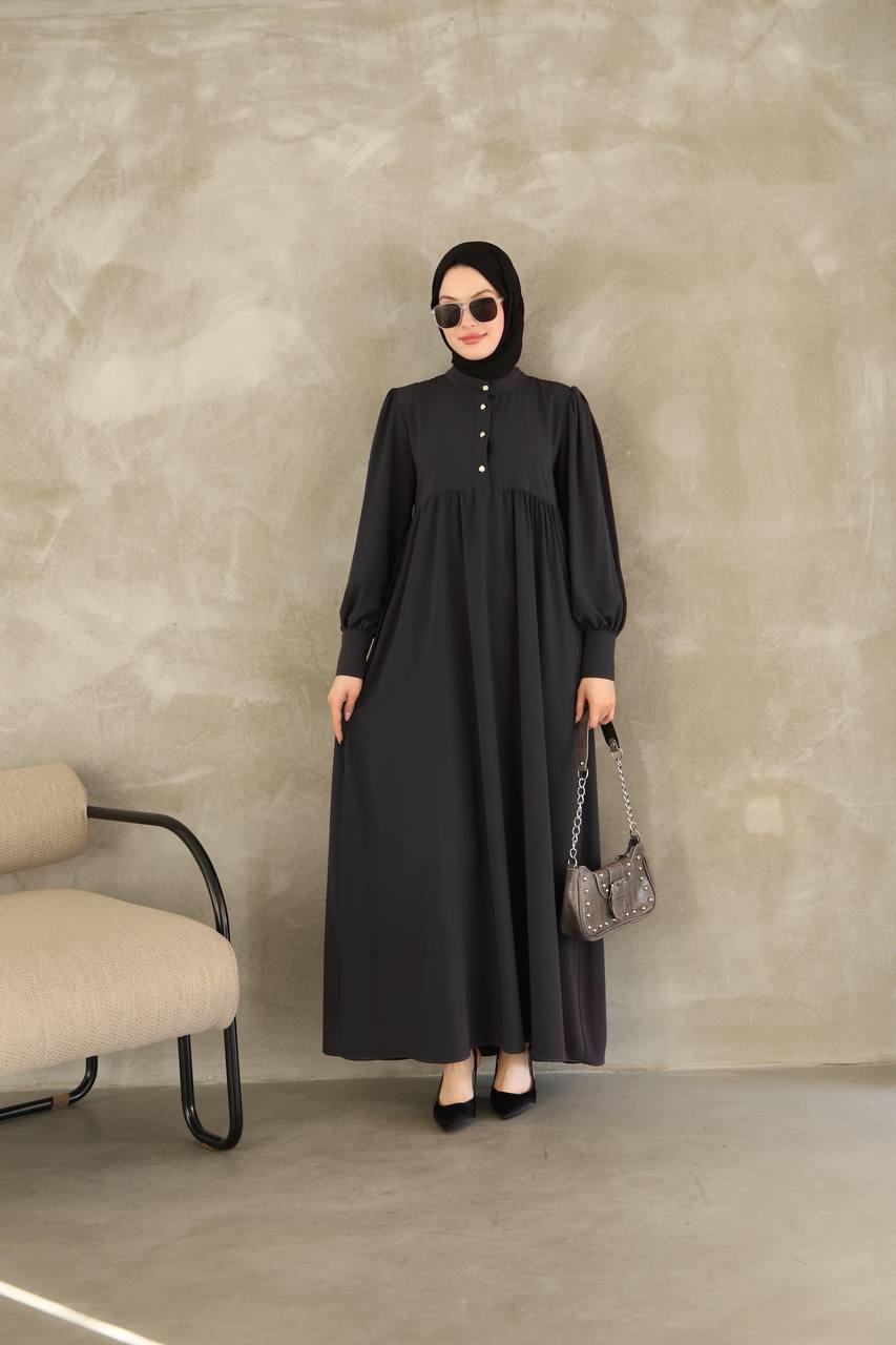 7001 Düğmeli Elbise - Gri
