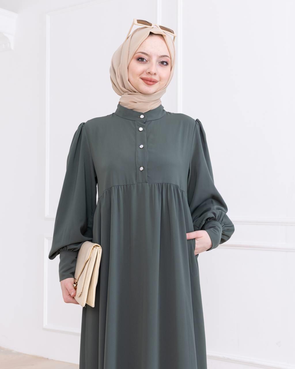7001 Düğmeli Elbise - Haki