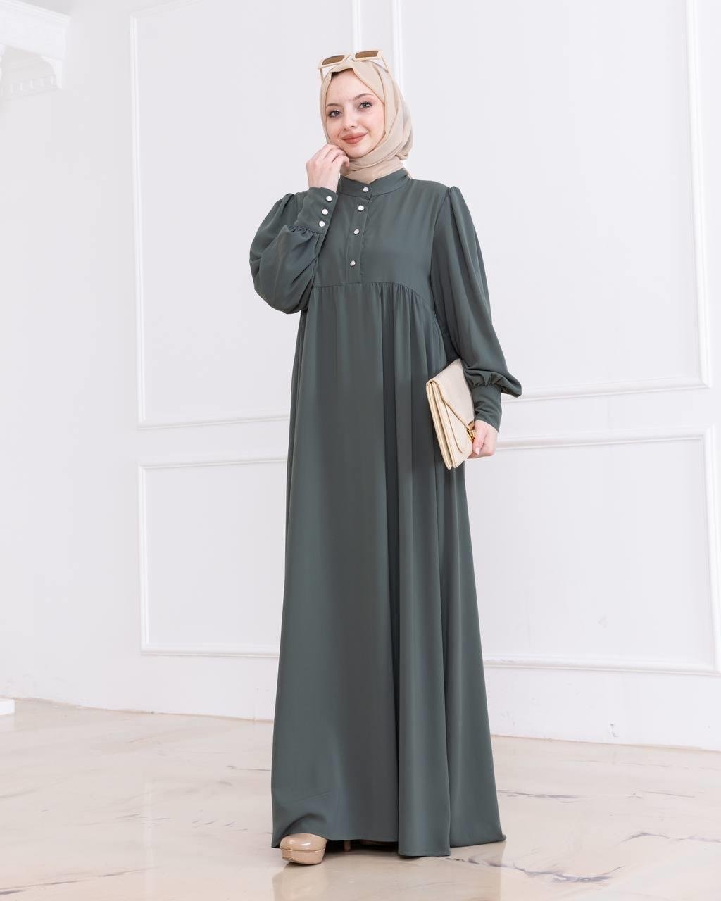 7001 Düğmeli Elbise - Haki