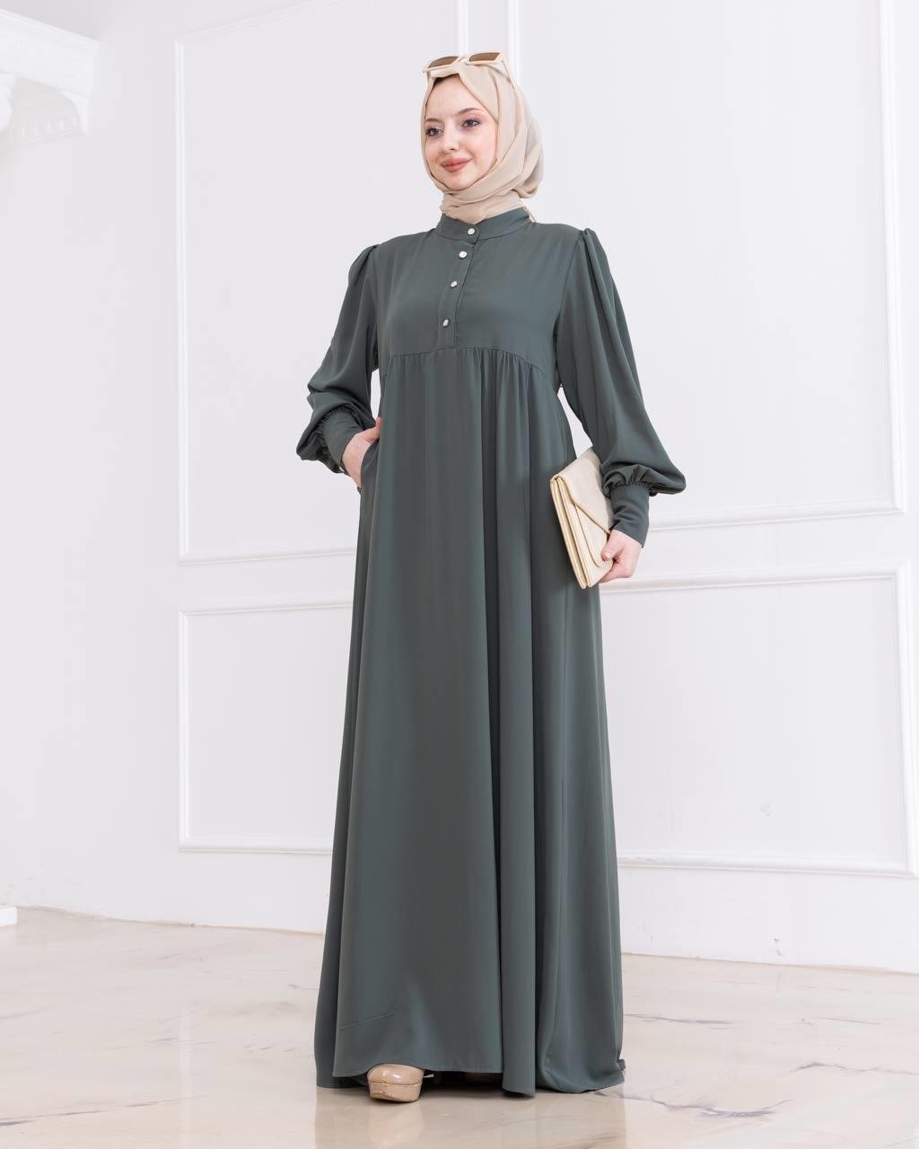 7001 Düğmeli Elbise - Haki