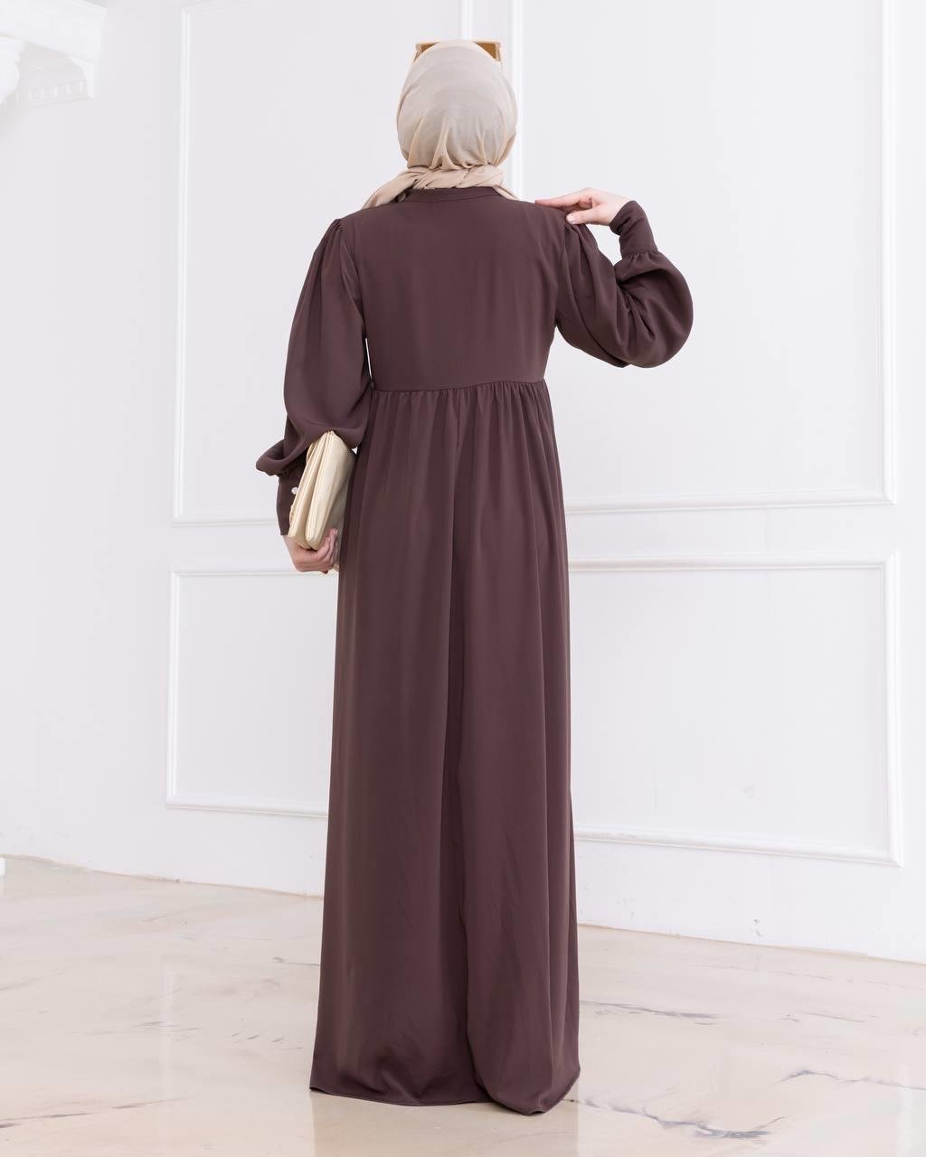 7001 Düğmeli Elbise - Kahverengi 