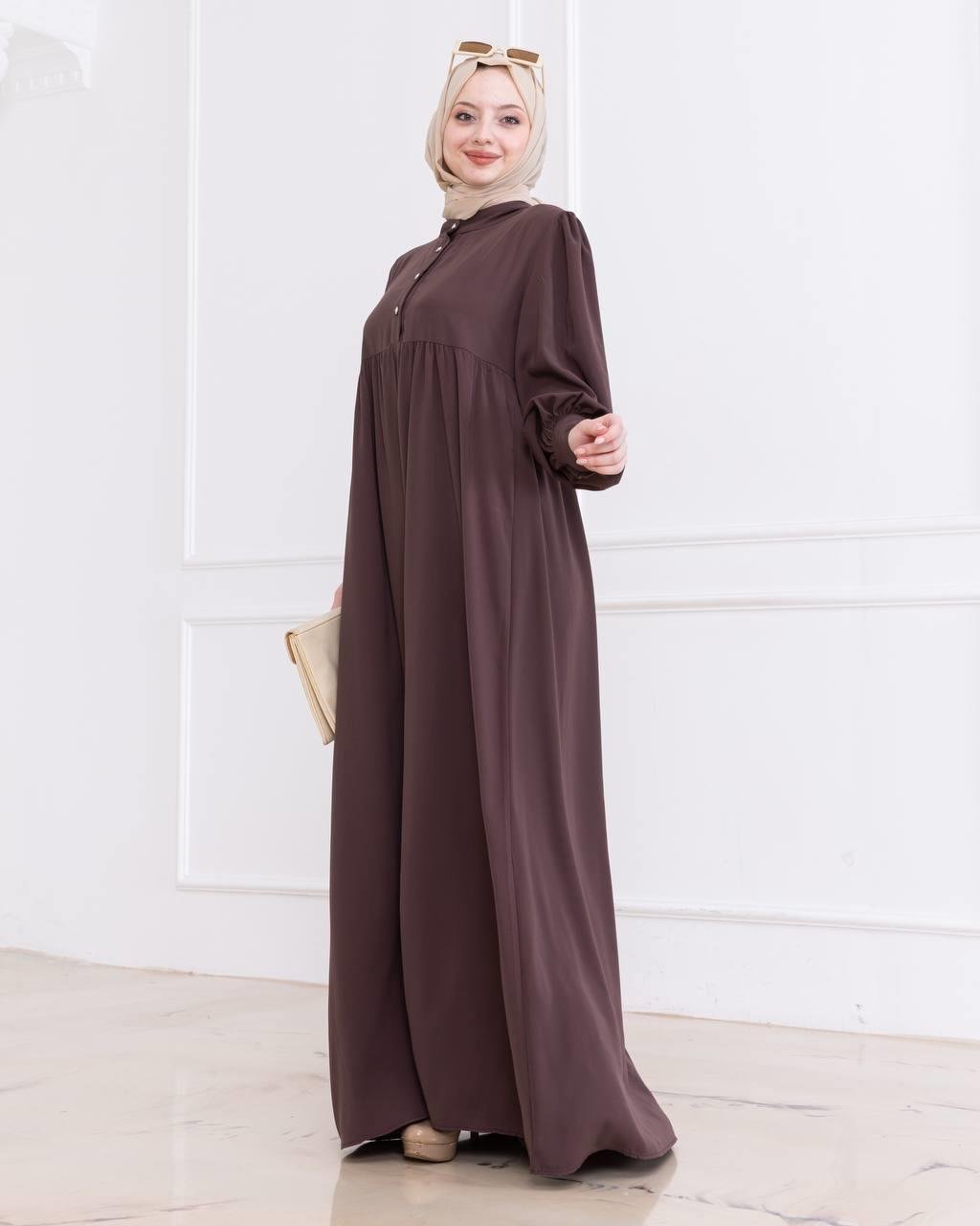 7001 Düğmeli Elbise - Kahverengi 
