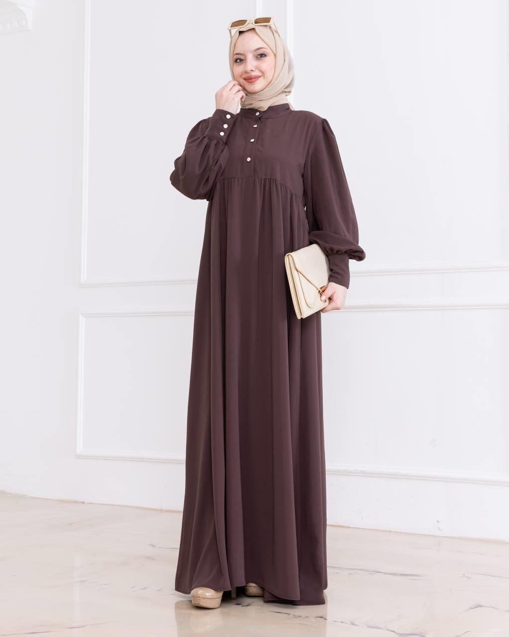 7001 Düğmeli Elbise - Kahverengi 