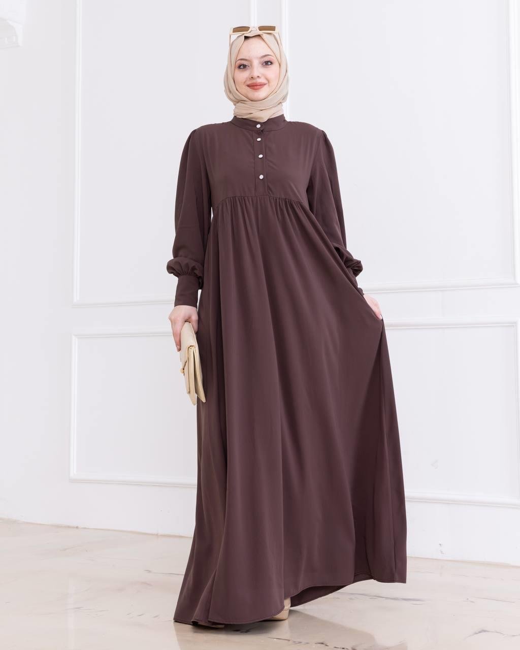 7001 Düğmeli Elbise - Kahverengi 