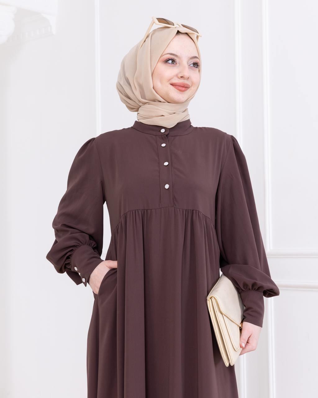 7001 Düğmeli Elbise - Kahverengi 