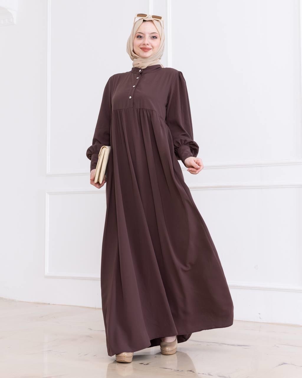 7001 Düğmeli Elbise - Kahverengi 