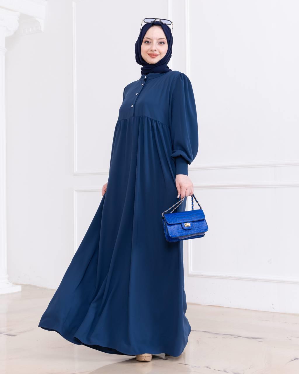 7001 Düğmeli Elbise - Mavi 