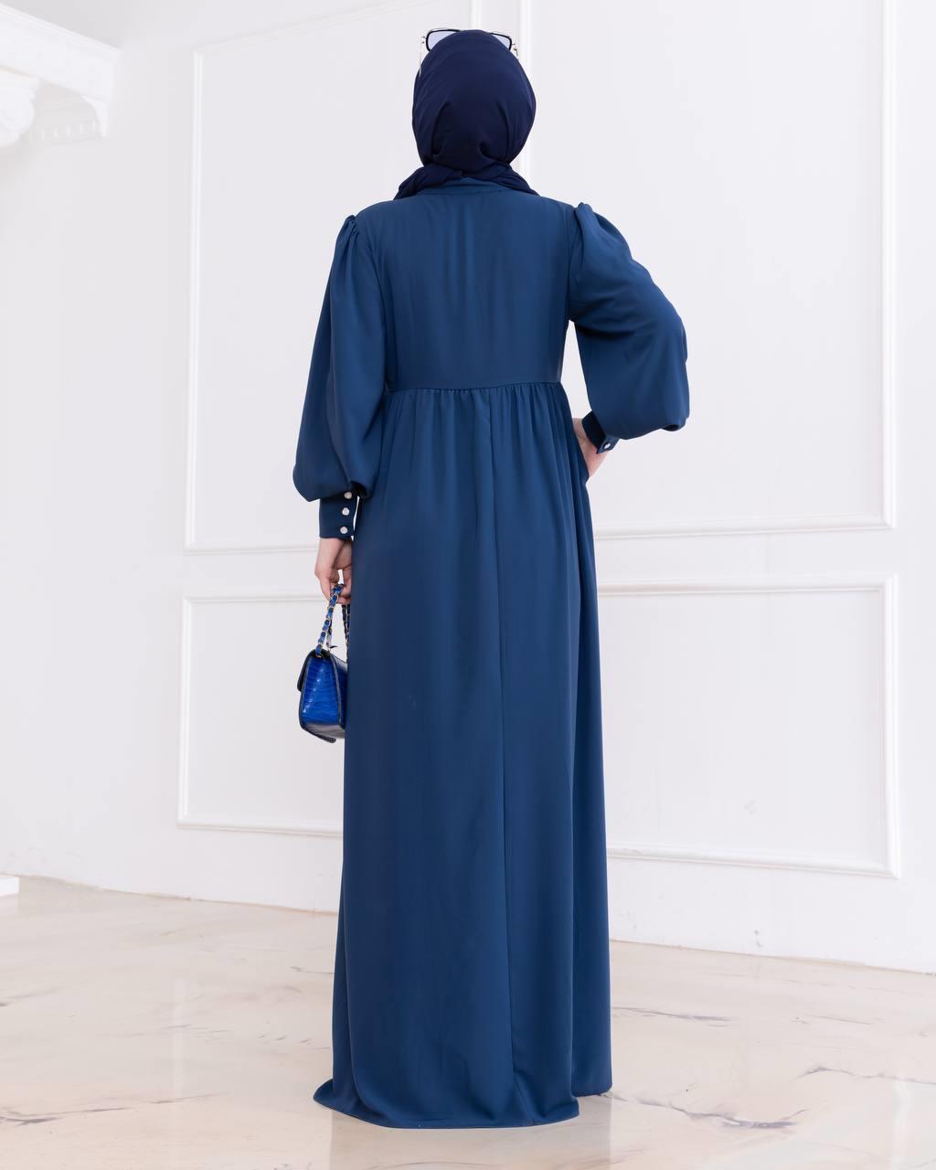 7001 Düğmeli Elbise - Mavi 