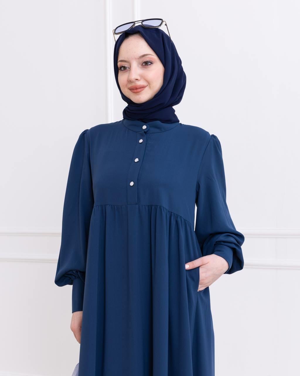 7001 Düğmeli Elbise - Mavi 