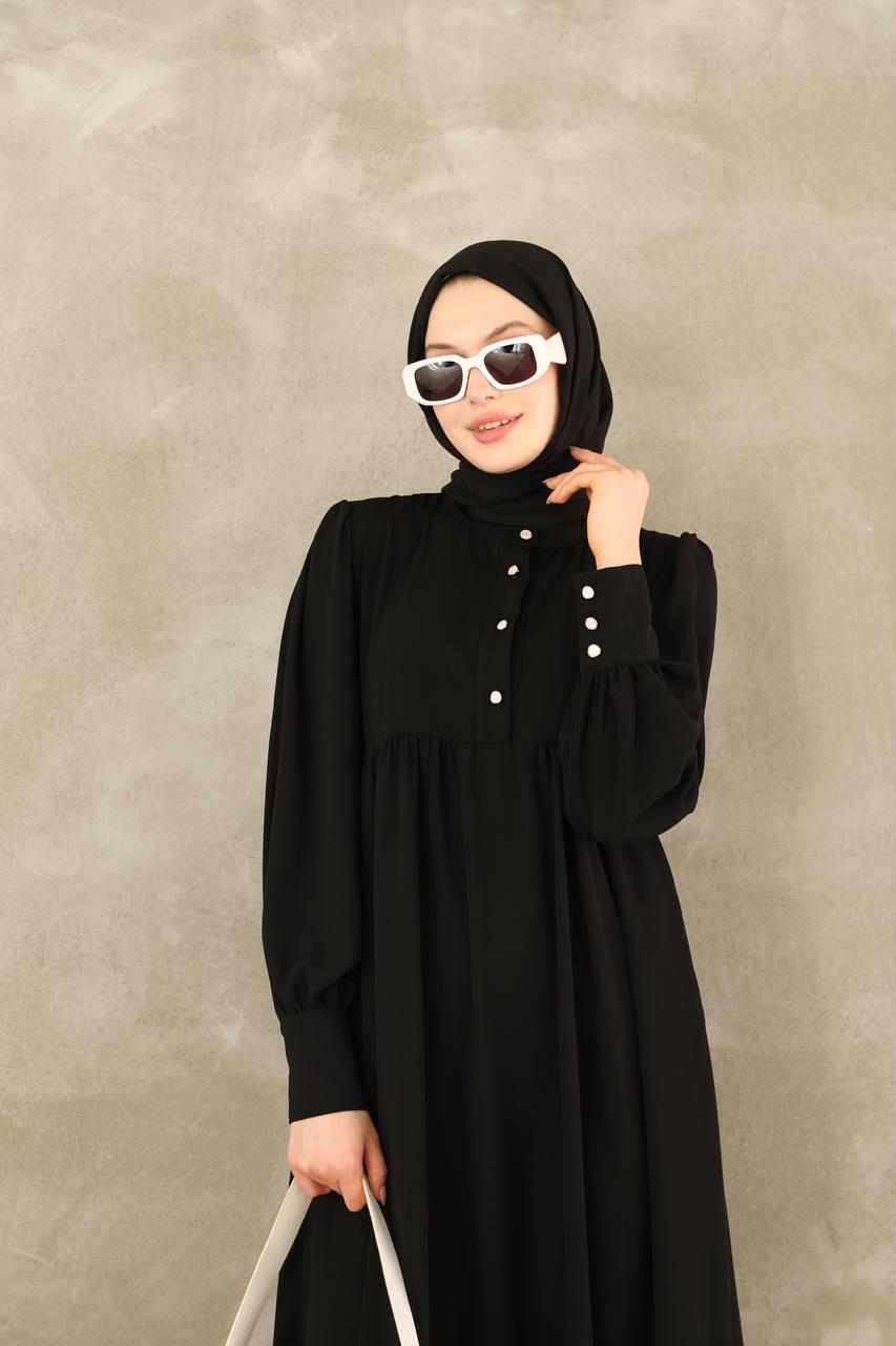 7001 Düğmeli Elbise - Siyah 