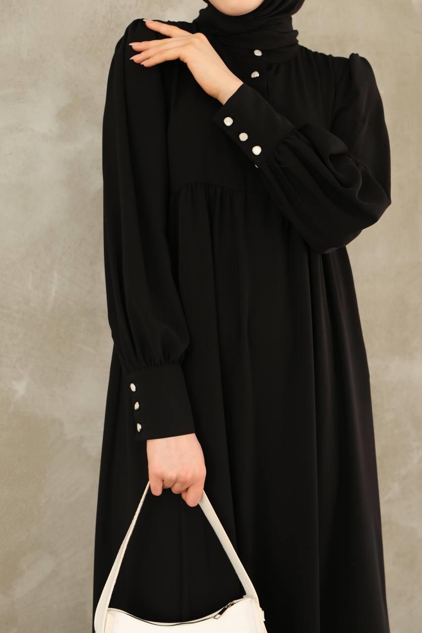 7001 Düğmeli Elbise - Siyah 