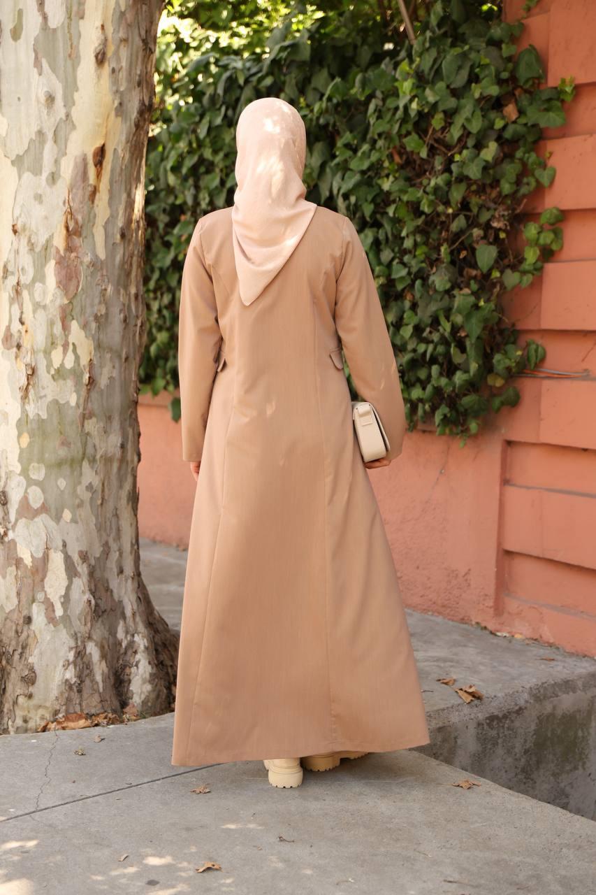 7010 Düğme ve Cep Detaylı Elbise - Bej