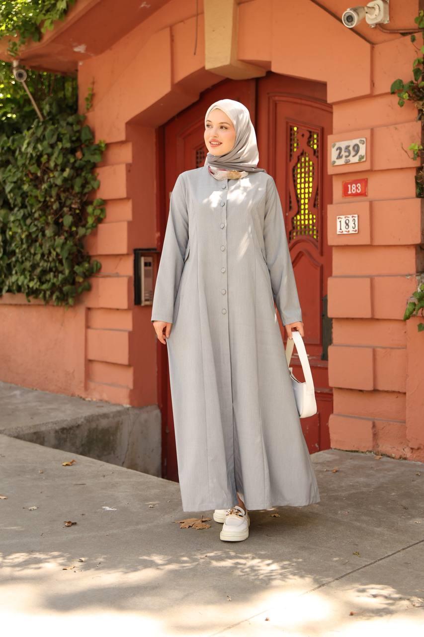 7010 Düğme ve Cep Detaylı Elbise - Gri