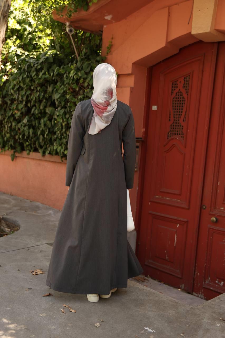 7010 Düğme ve Cep Detaylı Elbise - Koyu Gri