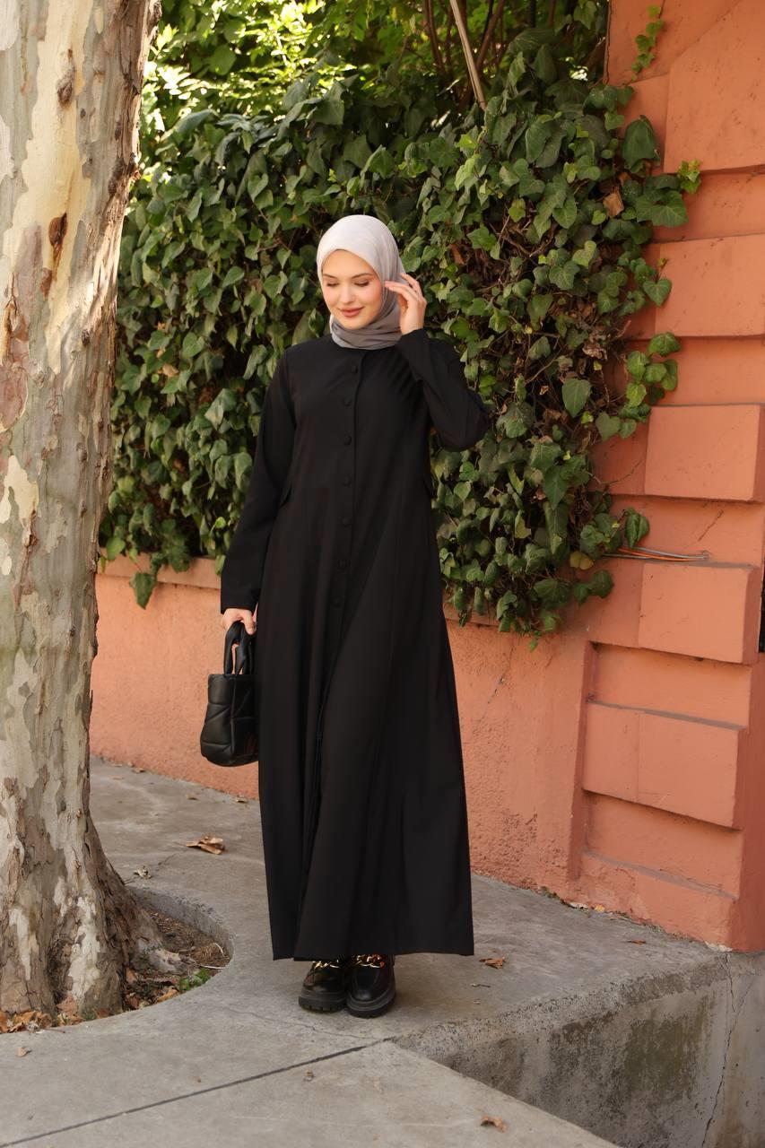 7010 Düğme ve Cep Detaylı Elbise - Siyah 