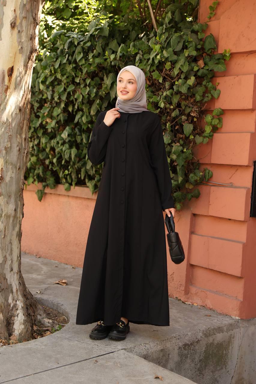 7010 Düğme ve Cep Detaylı Elbise - Siyah 