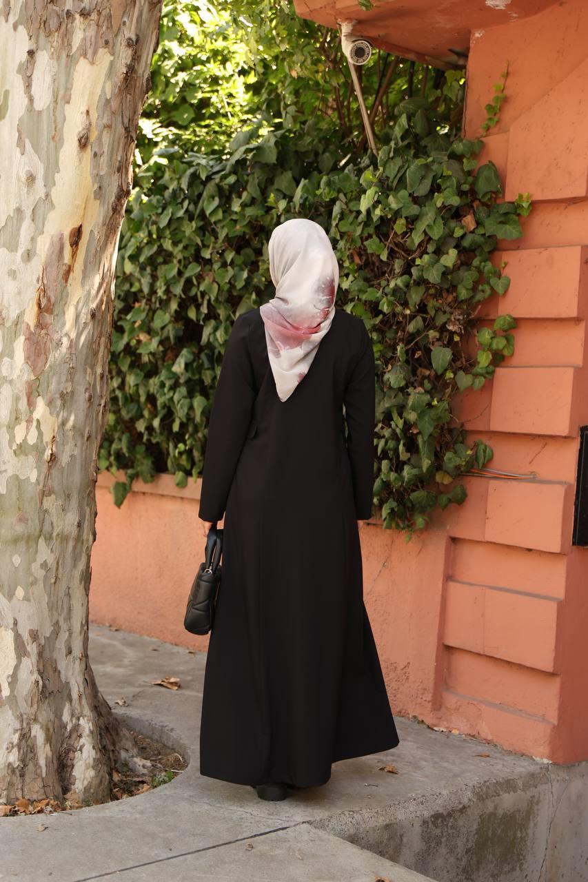 7010 Düğme ve Cep Detaylı Elbise - Siyah 