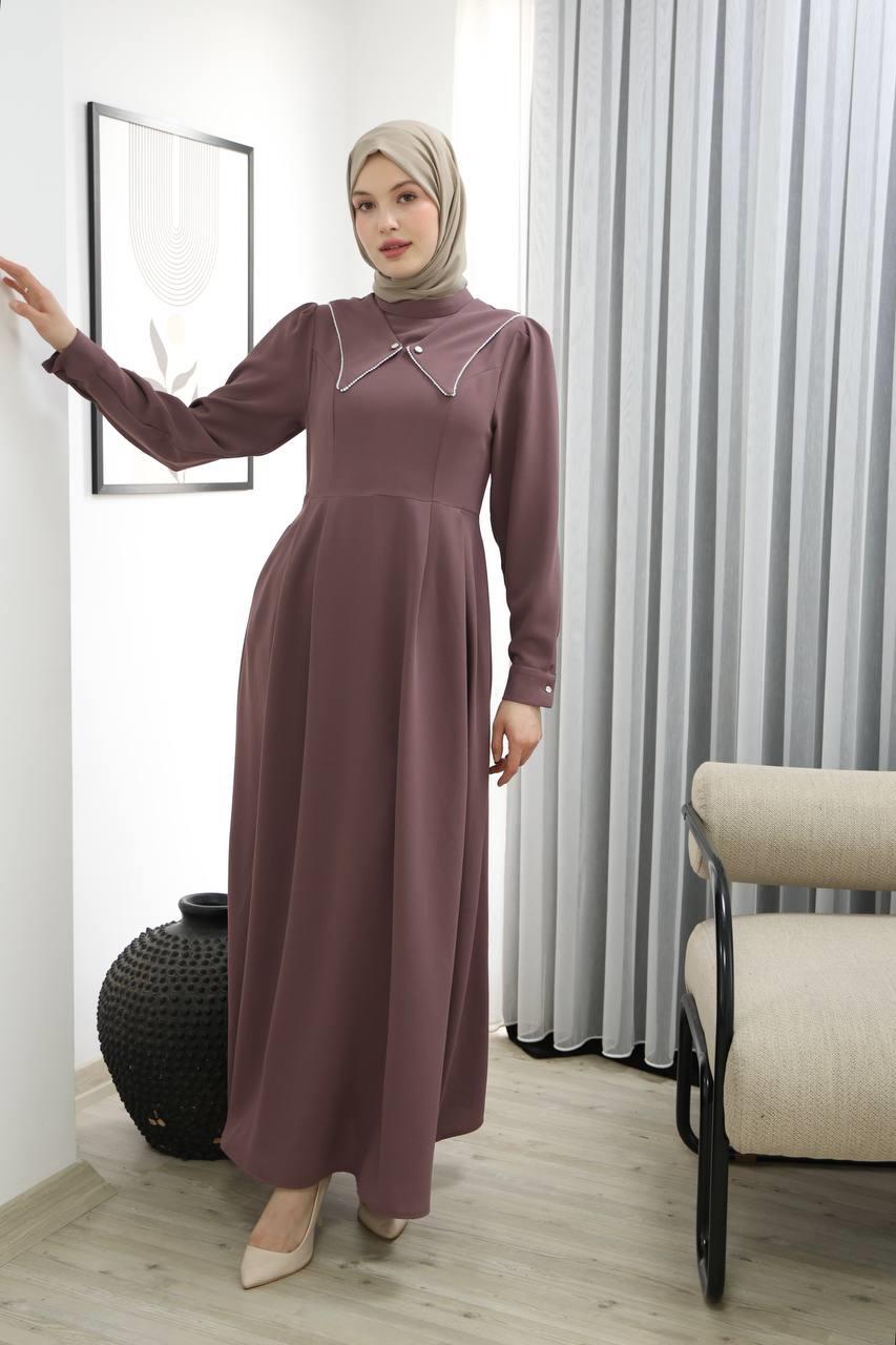 7029 Kemer Detaylı Elbise - Gül kurusu
