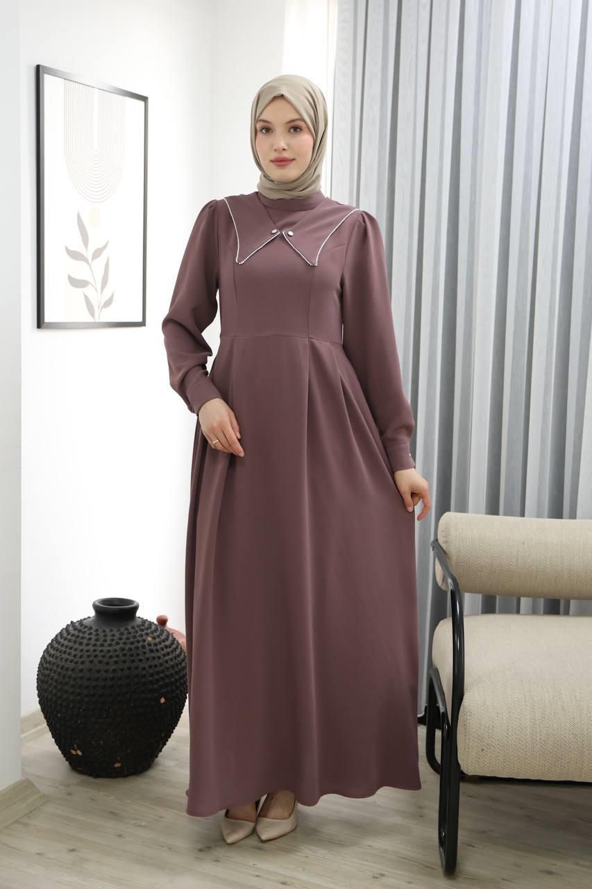 7029 Kemer Detaylı Elbise - Gül kurusu