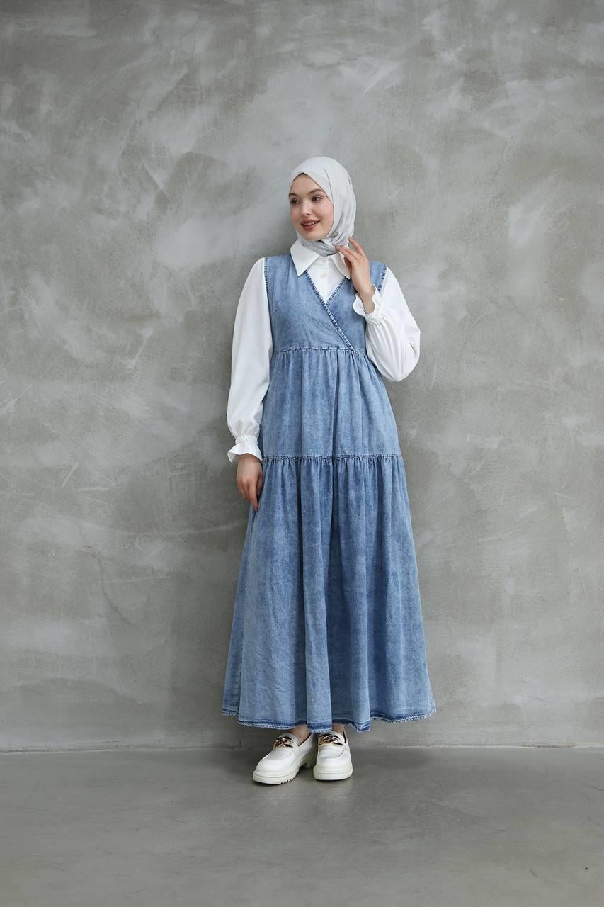 7031 Kot Salopet Ve Gömlek - Açık Kot