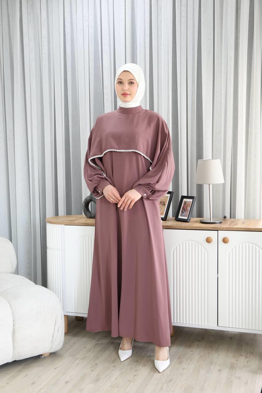 7035 Pelerinli Elbise - Gül kurusu