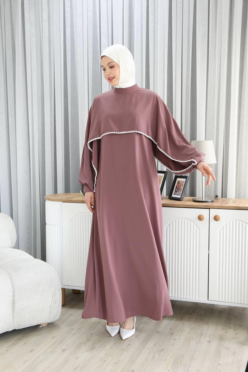 7035 Pelerinli Elbise - Gül kurusu