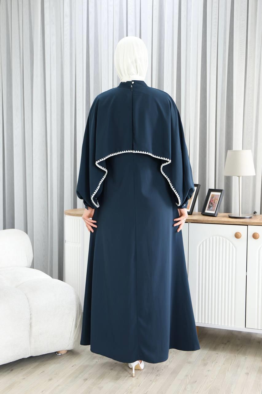 7035 Pelerinli Elbise - Lacivert