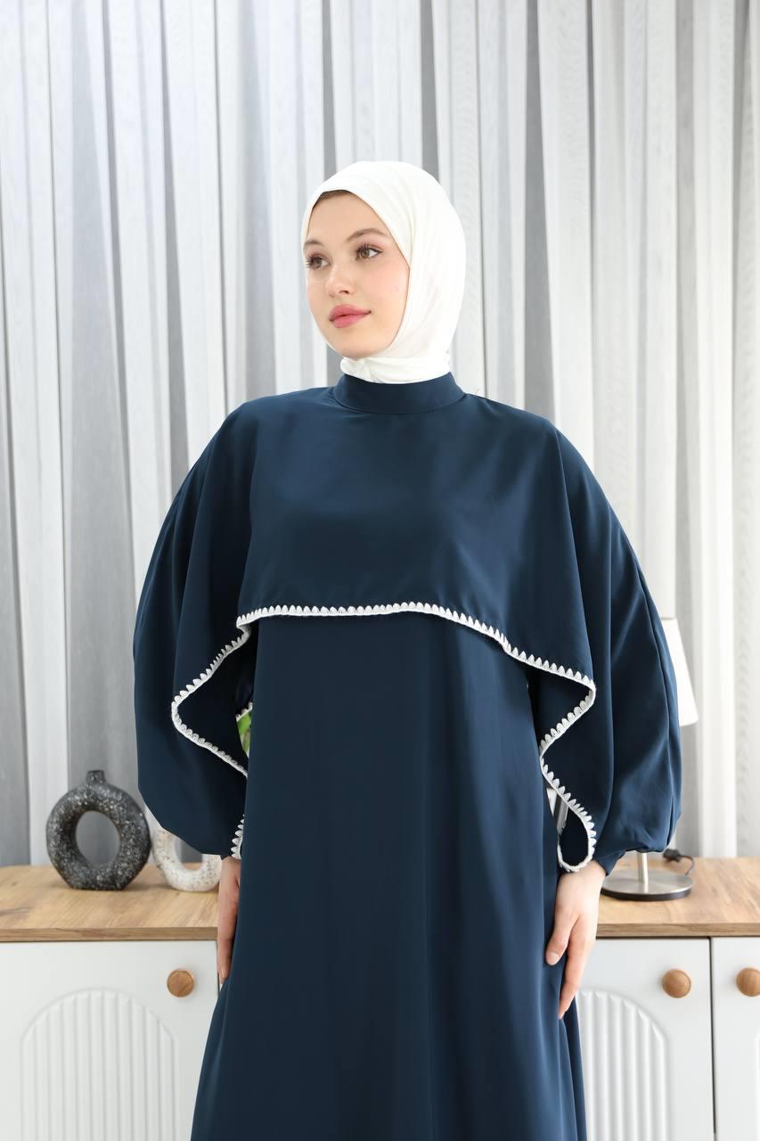 7035 Pelerinli Elbise - Lacivert