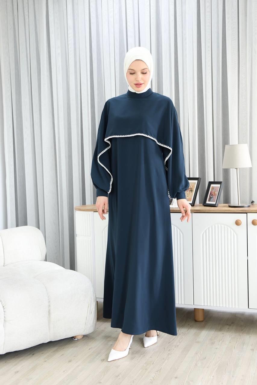 7035 Pelerinli Elbise - Lacivert