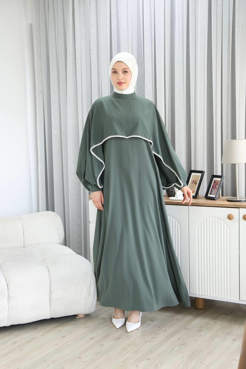 7035 Pelerinli Elbise - Mint