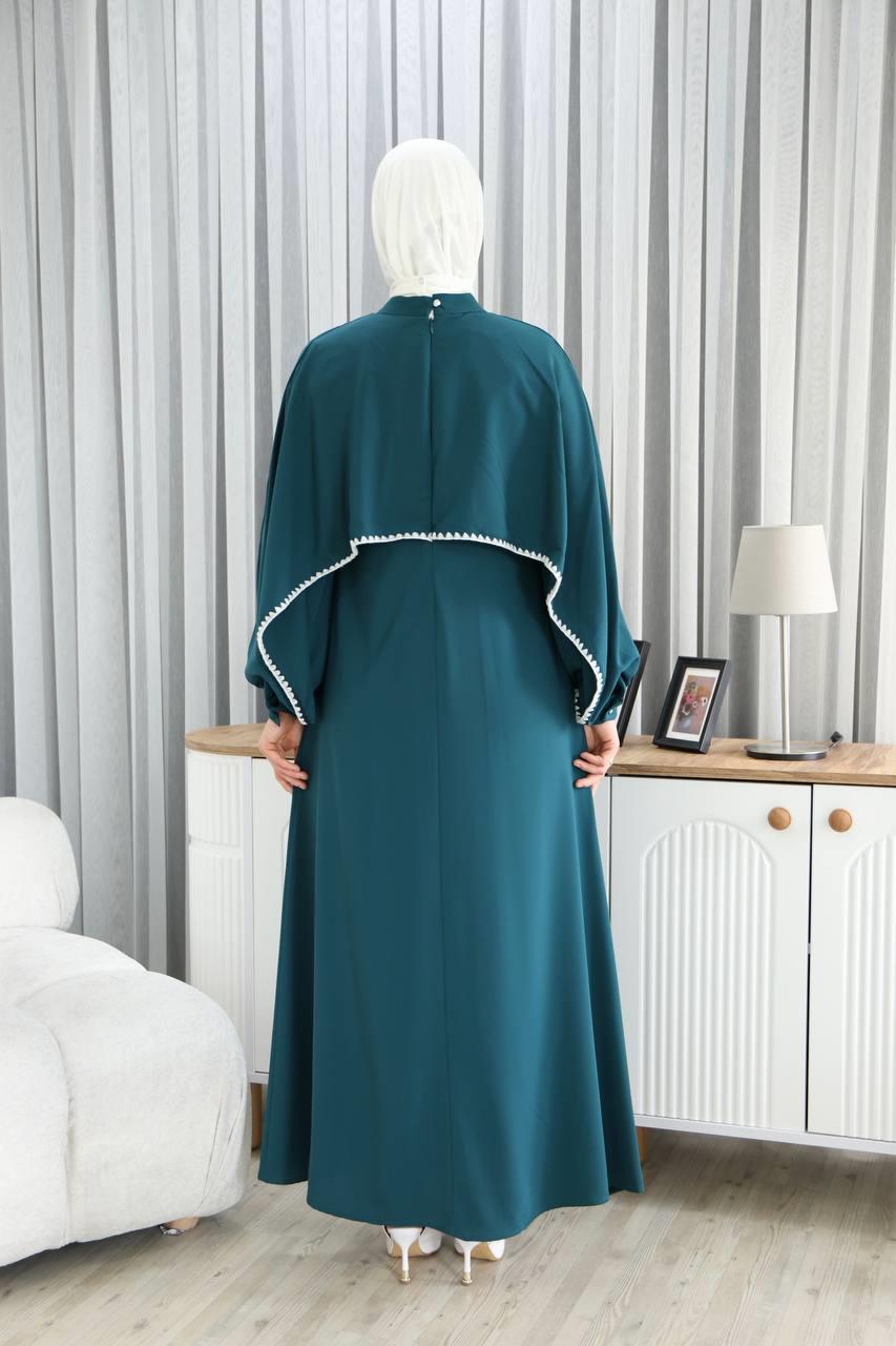 7035 Pelerinli Elbise - Petrol