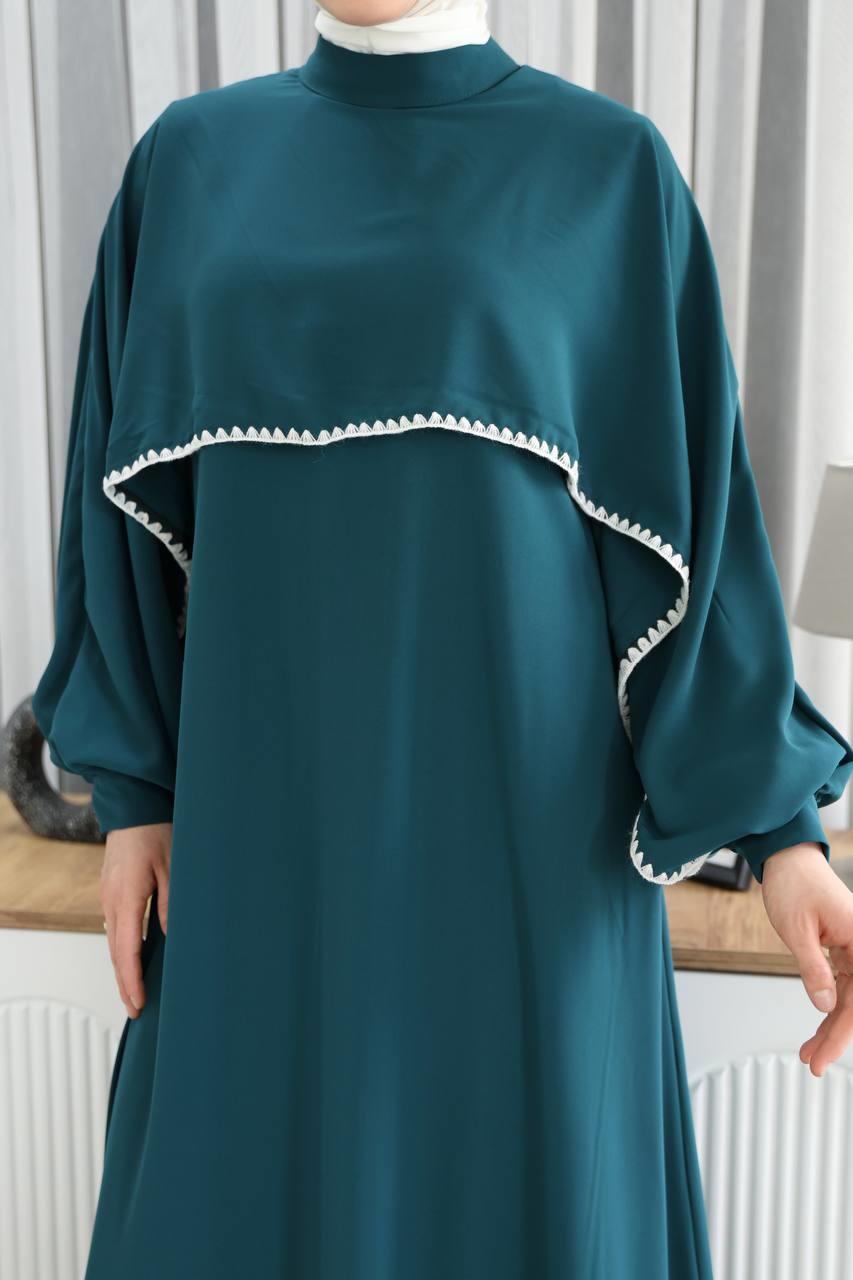 7035 Pelerinli Elbise - Petrol