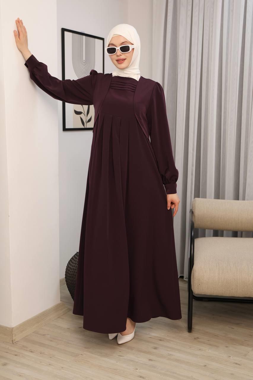7036 Pile Detaylı Ferace - Mürdüm