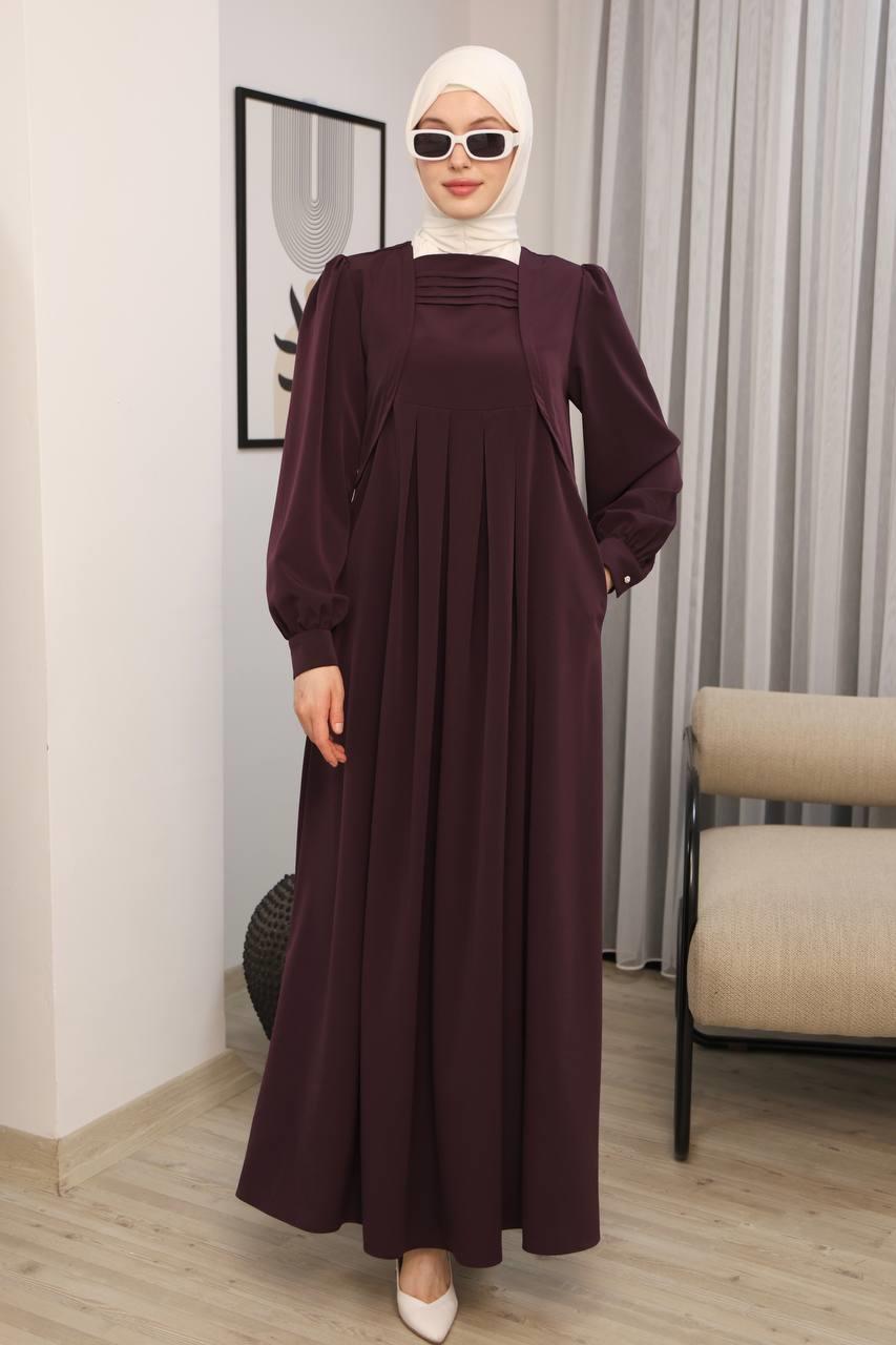 7036 Pile Detaylı Ferace - Mürdüm