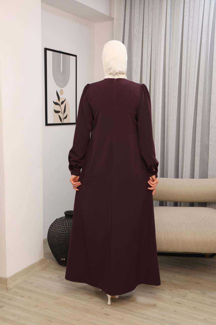 7036 Pile Detaylı Ferace - Mürdüm