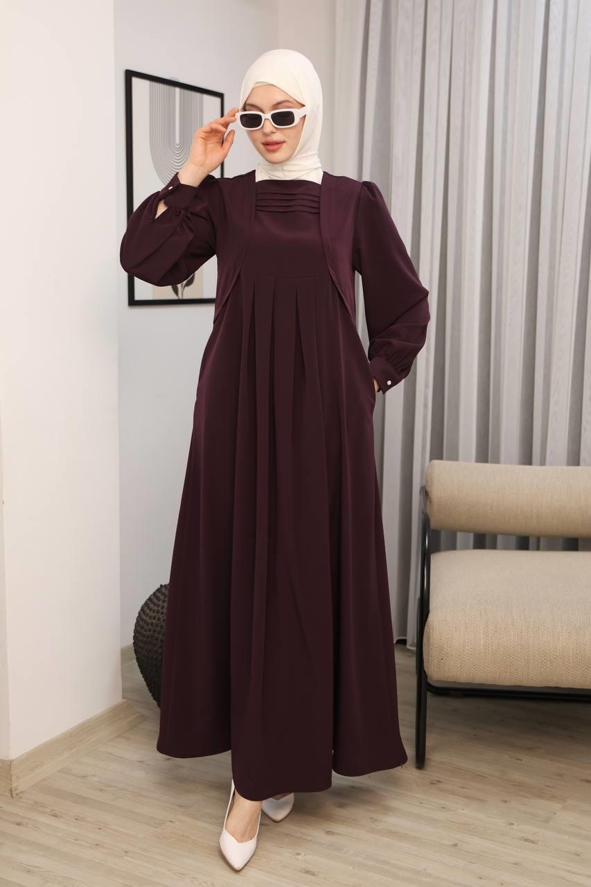 7036 Pile Detaylı Ferace - Mürdüm