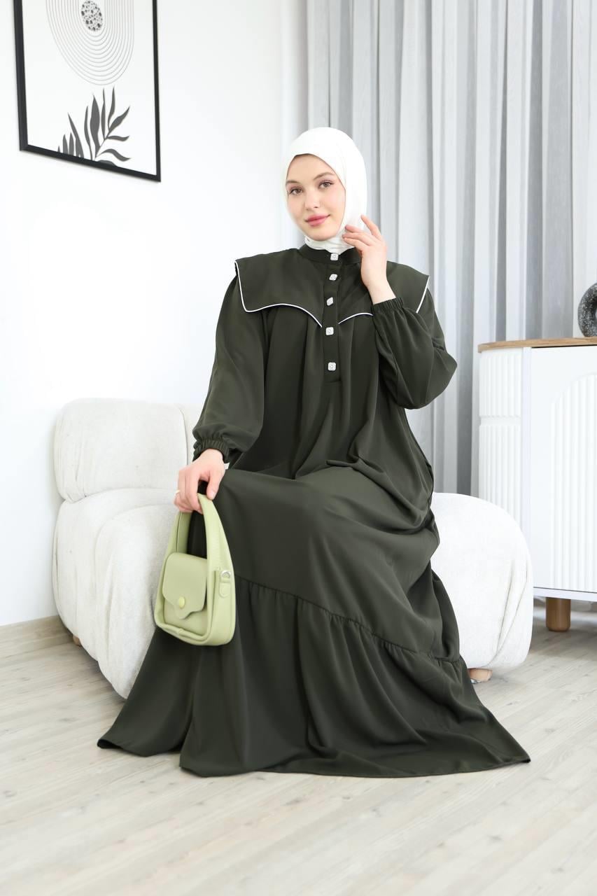 7039 Gösterişli Yakalı Ferace - Haki