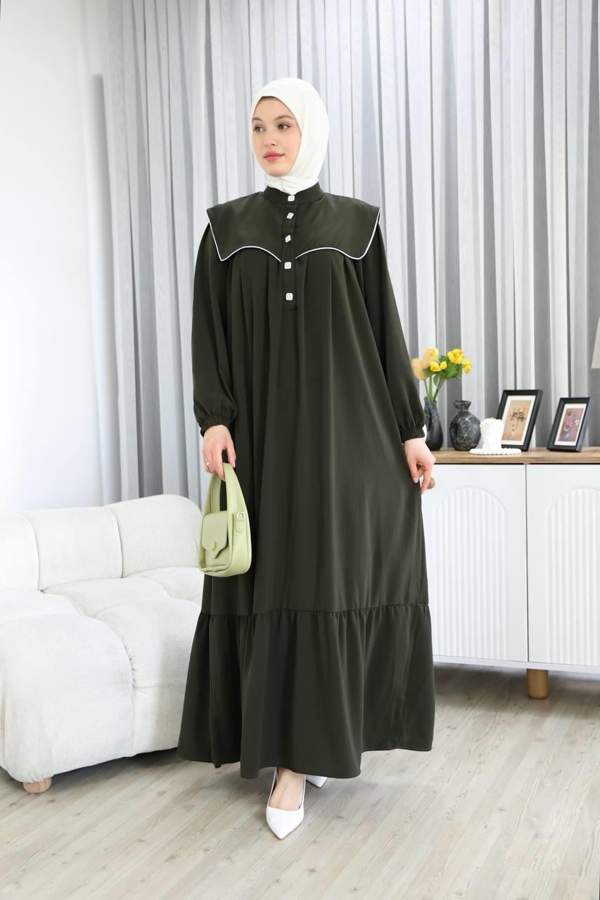 7039 Gösterişli Yakalı Ferace - Haki