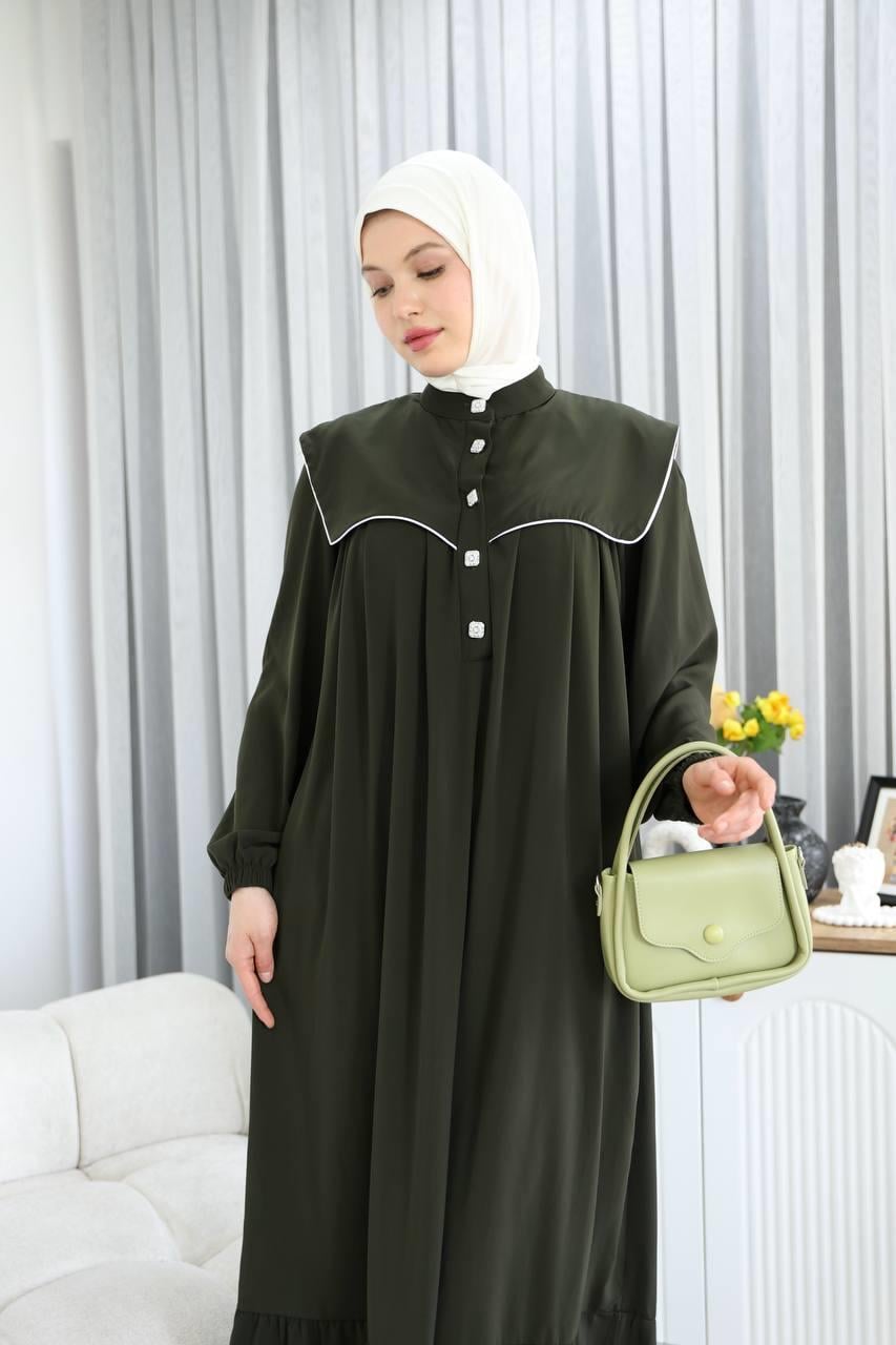 7039 Gösterişli Yakalı Ferace - Haki