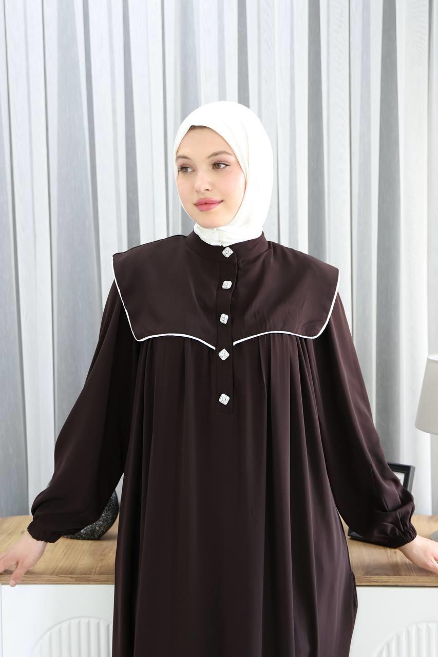 7039 Gösterişli Yakalı Ferace - Kahverengi