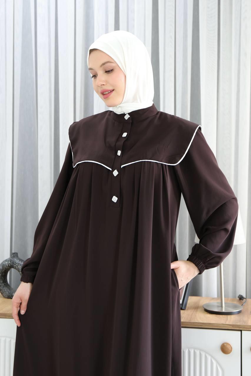 7039 Gösterişli Yakalı Ferace - Kahverengi