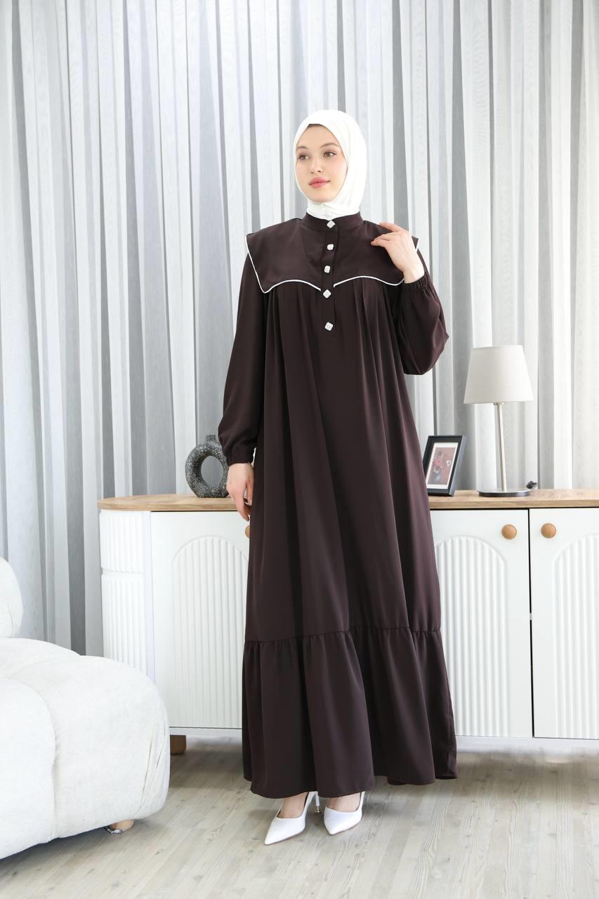 7039 Gösterişli Yakalı Ferace - Kahverengi