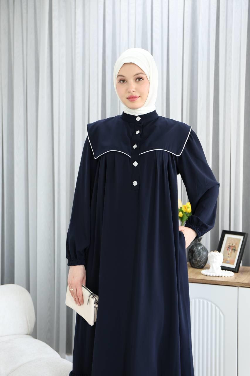 7039 Gösterişli Yakalı Ferace - Lacivert